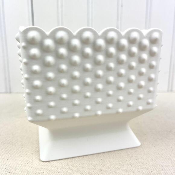 White Hobnail Bowl, Small Pedestal Bowl, Decorative Bowl with Scalloped Edge - Picture 3 of 9